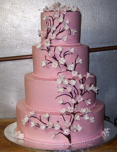 cherry blossom wedding cake, pink wedding cake